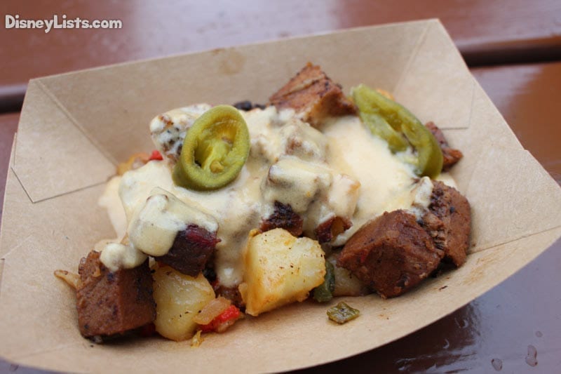 Beef Brisket Burnt Ends Hash with White Cheddar Foundue and Pickled Jalapenos